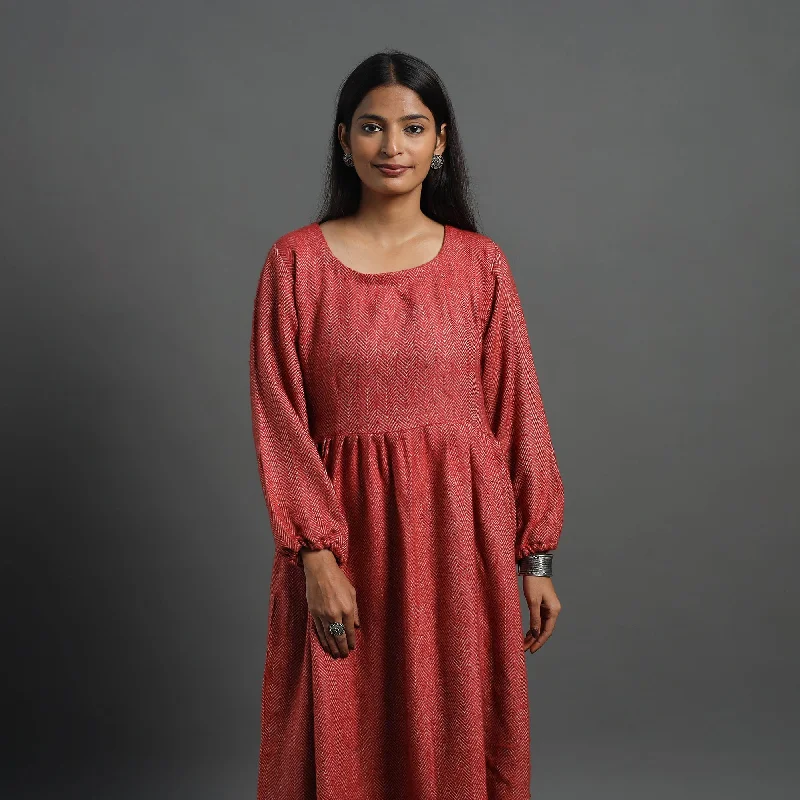 Today Only Ruhi Brick Red Plain Flared Woolen Dress 03