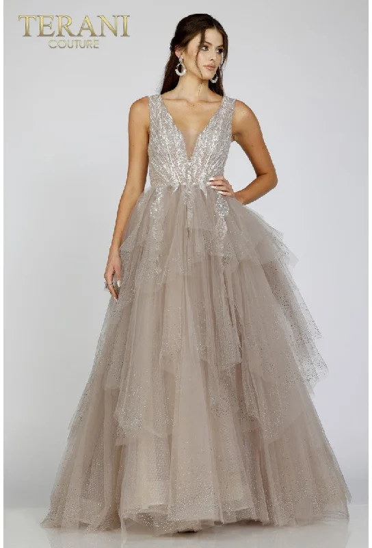 Early Bird Discount Terani Couture 231E0610 Long Glitter Formal Prom A Line Dress