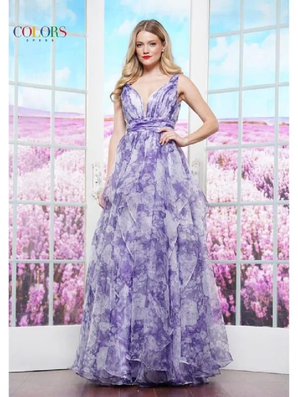 Anniversary Sale Colors 3545 Formal Printed Ruffle Long Prom Dress
