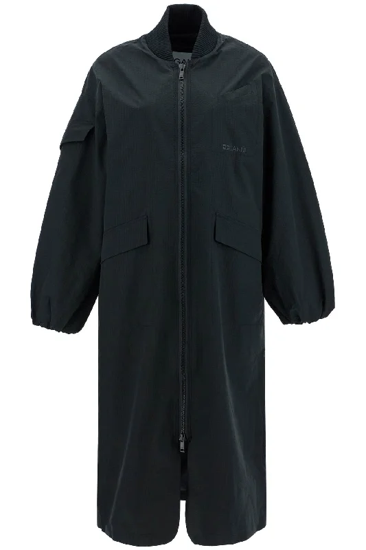 Midnight Madness Ganni Women's Long Tech Seersucker Trench