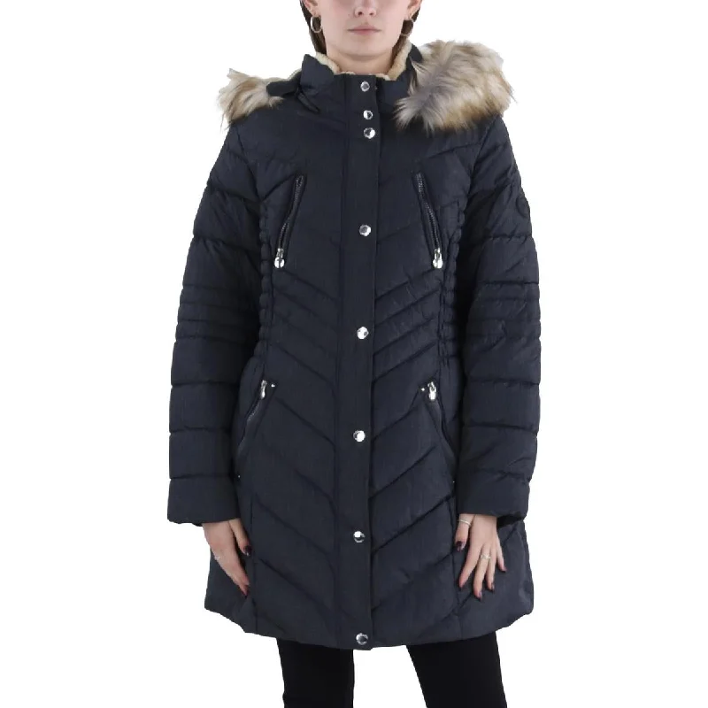 Plus Womens Faux Fur Trim Hooded Puffer Jacket