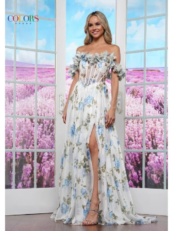 Huge Discounts Colors 3615 A Line Floral Print Long Formal Prom Dress