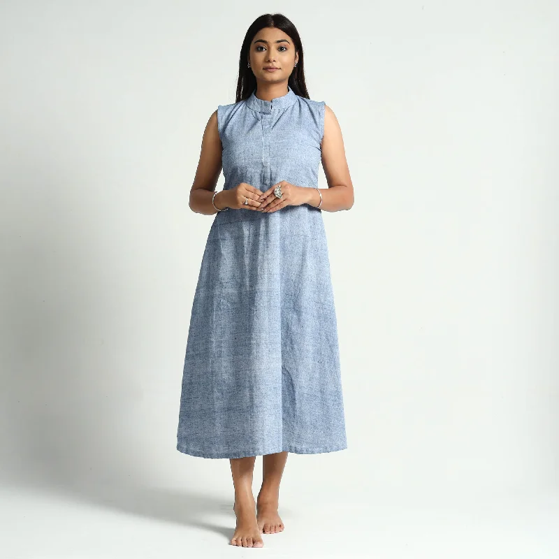 Crazy Deals White & Blue - Plain Handloom Cotton Dress