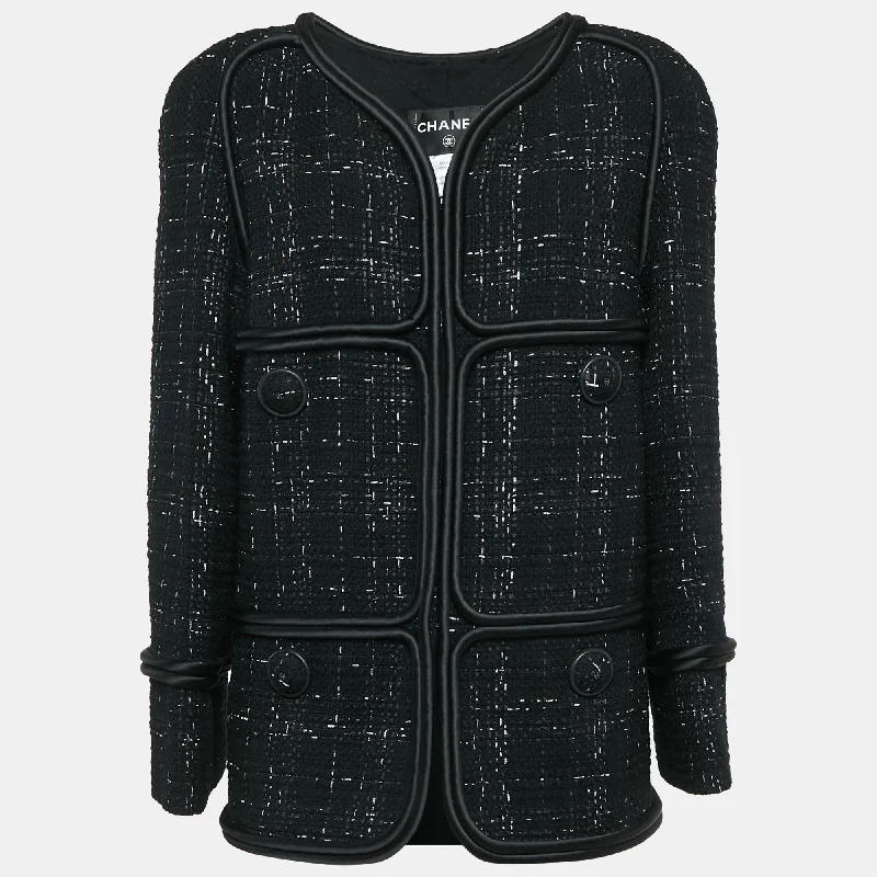 Limited Time Chanel Black Tweed Corded Detail Jacket