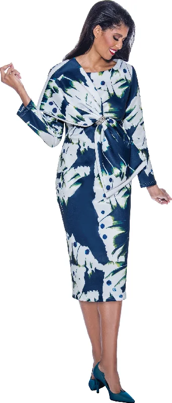 Markdowns Divine Apparel DN12361W Plus Size Printed Long Sleeve Fitted Midi Dress