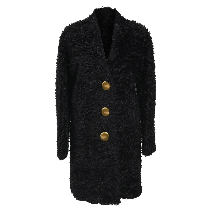 Bargain Prices Balenciaga Runway Long Gold Buttoned Coat in Black Mohair