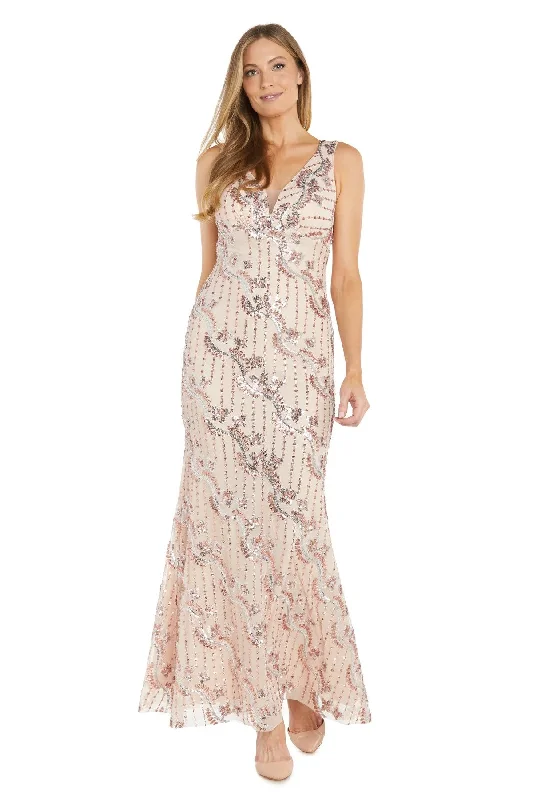 Major Savings R&M Richards 6126 Long Sequined Formal A Line Evening Dress