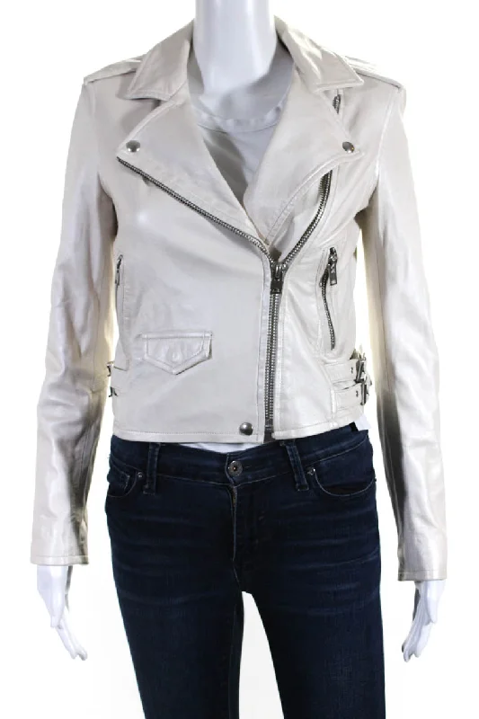 IRO Womens Leather Long Sleeves Ashville Motorcycle Jacket White