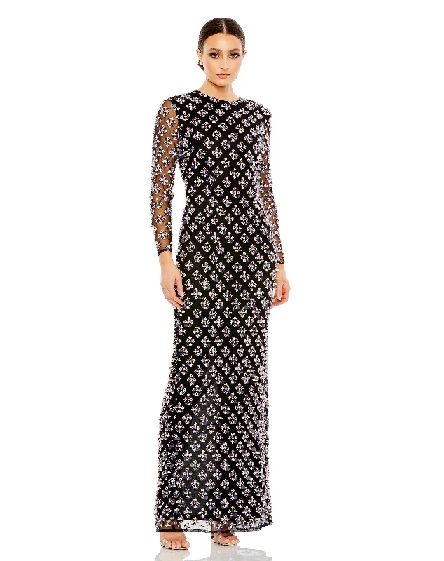 Quick Sale Mac Duggal 93618 Beaded Long Sleeve Formal Dress