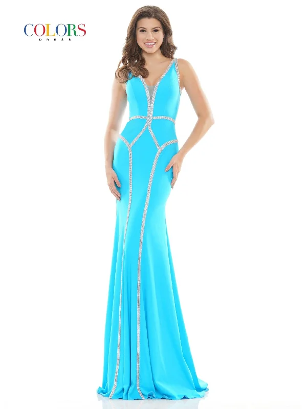 Best Deals Colors 2696 Colors Long Sleeveless Formal Beaded Dress