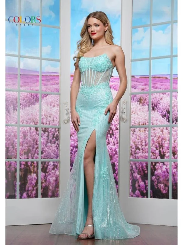 Final Sale Colors 3588 Fitted Formal Long Slit Evening Prom Dress