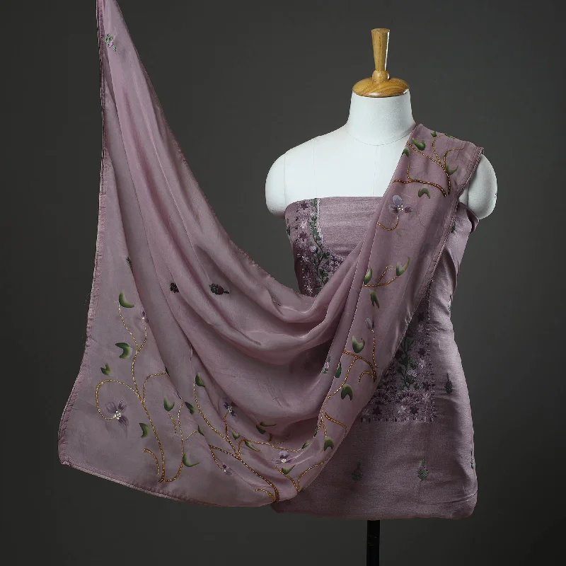 Take Advantage Purple - 3pc Hand Embroidery Dupion Silk Phulkari Dress Material 13