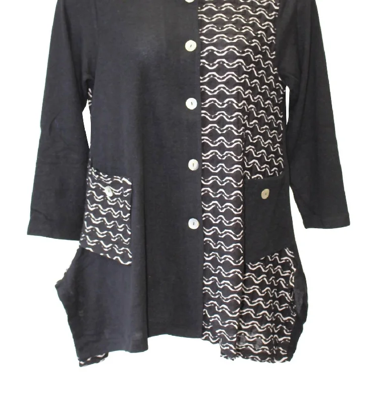 Deal of the Week Women's Mandarin Knit Jacket - Plus In Black & White