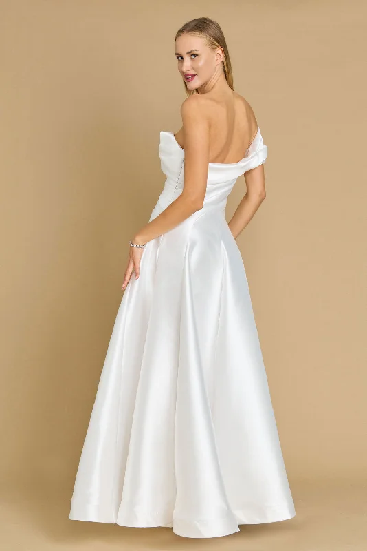 Price Blitz One Shoulder Long Formal Ball Gown Evening Dress Off White