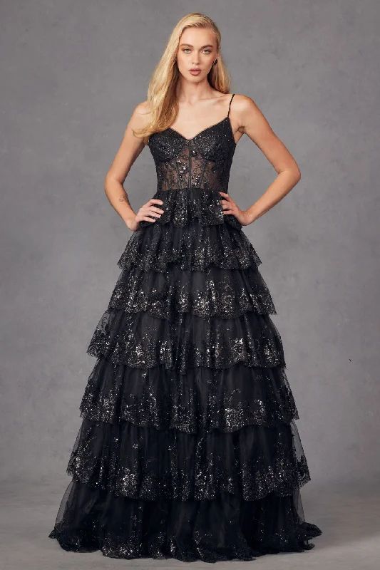 Major Savings Juliet JT2454K Long Formal Ruffle Skirt Evening Prom Gown