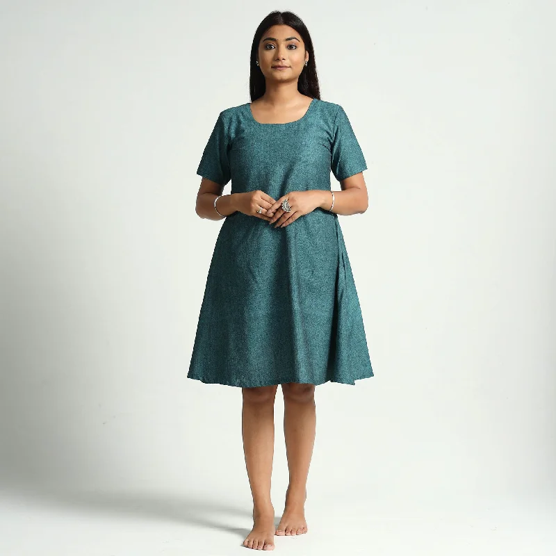 Special Discount Green - Plain Handloom Cotton Dress