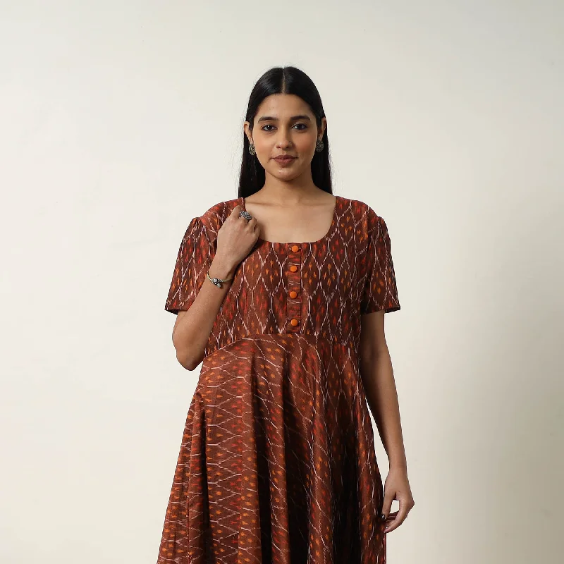 Buy More, Save More Orange - Mercerized Cotton Flared Pochampally Ikat Dress 14