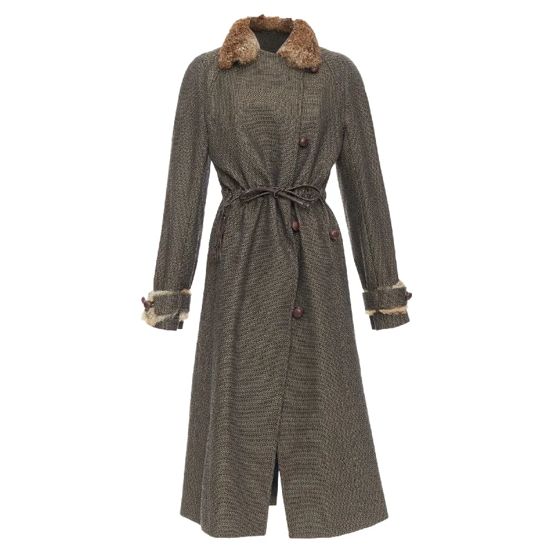 Massive Deals Yves Saint Laurent Vintage brown wool tweed fur trim maxi coat