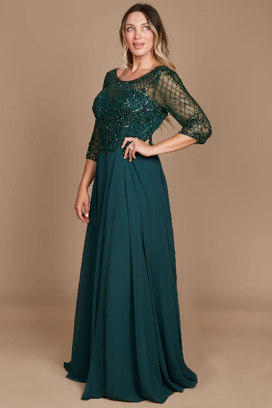 Markdown Madness Long Sleeve Hand Beaded Mother of The Bride Dress Dark Green