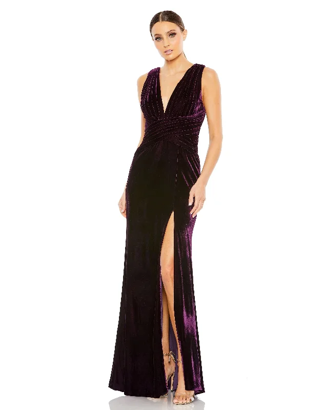 Time-Limited Offer Mac Duggal 55957 Long Velvet Pleated Formal Prom Dress