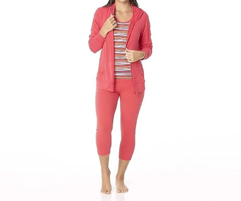 Markdowns Lightweight Zip-Front Bamboo Hooded Jacket In Red Ginger