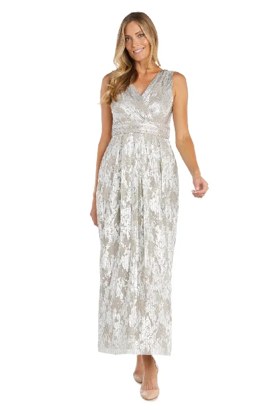 Bonus Savings R&M Richards 1198P Long Formal Metallic Printed Petite Dress