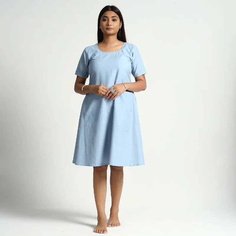 Flash Deals Sky Blue Plain Handloom Cotton Dress