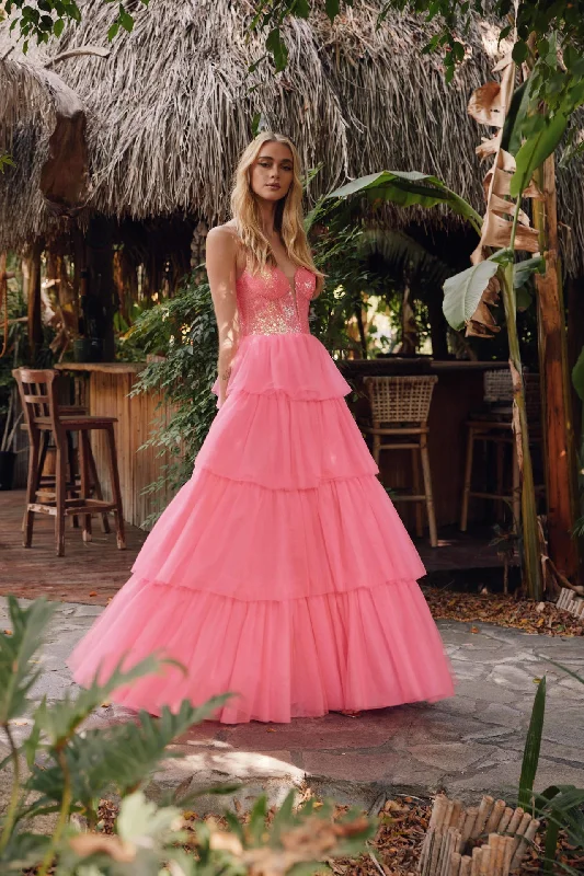 Now or Never Juliet JT2457H Long Prom Formal Ruffle Skirt Ball Gown