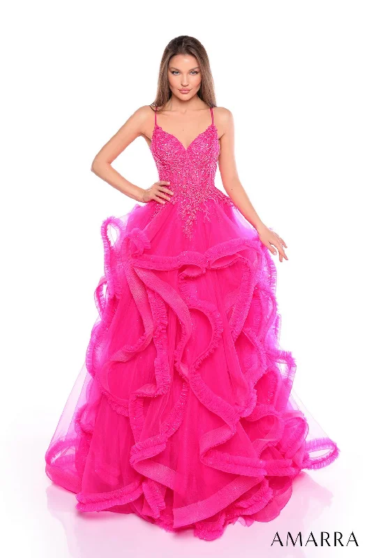 Amarra 88094 Long Beaded Ruffle Prom Dress