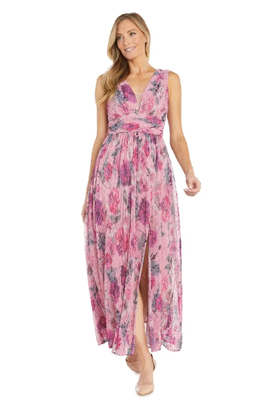 R&M Richards 6165 Floral Pleated Long Slit Formal Dress