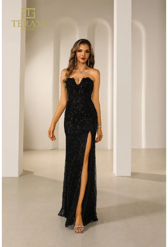 Terani Couture 251P4574 Beaded Slit Long Formal Prom Dress