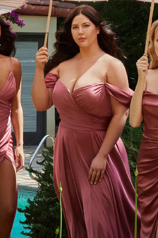 Cinderella Divine 7493C Plus Size Long Off Shoulder Dress Mauve Rose