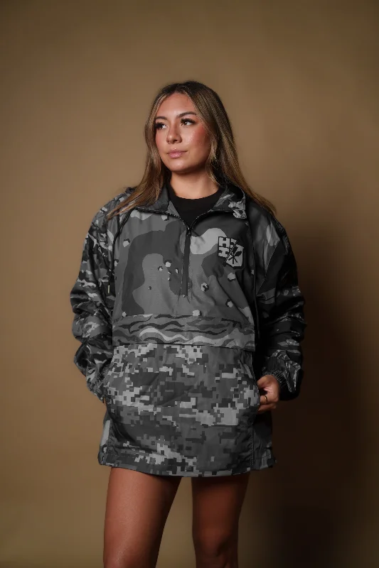 GRAY CAMO COLLAGE RAIN JACKET