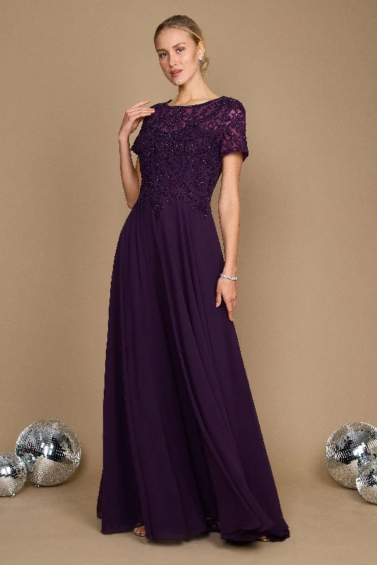 Short Sleeve Formal Mother of the Bride Dress Eggplant