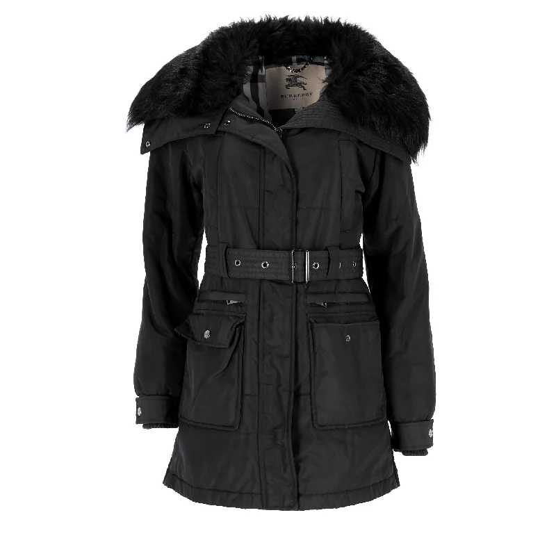 Must-Have Deals Burberry London Fur Trim Belted Trench Coat in Black Polyamide