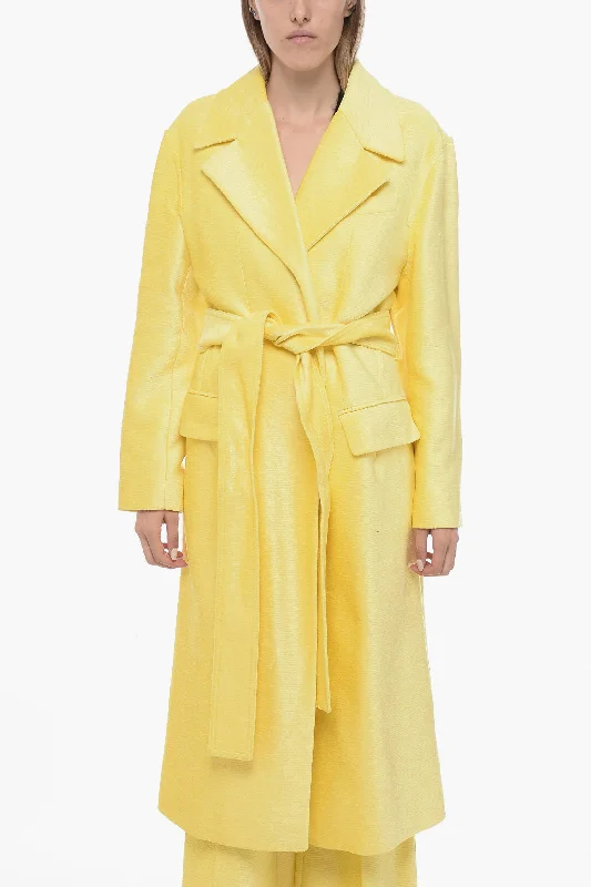 Victoria Beckham Chenille Coat with Raw-Cut Trims Details