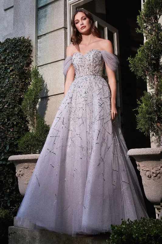 Price Drop Cinderella Divine B713 Off Shoulder Glittered Long A Line Prom Dress