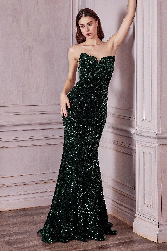 Cinderella Divine CH151 Mermaid Long Sequins Prom Dress Emerald