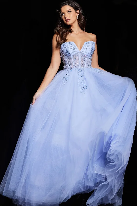 Act Fast Jovani 37460 Long Beaded Ball Gown Formal Pleated Prom Dress