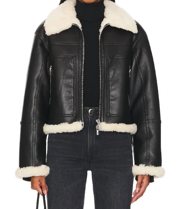 Avery Faux Fur Shearling Jacket In Black & Champagne