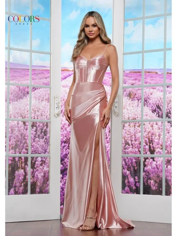 Big Discounts Colors 3603 Fitted Long Formal Metallic Prom Dress