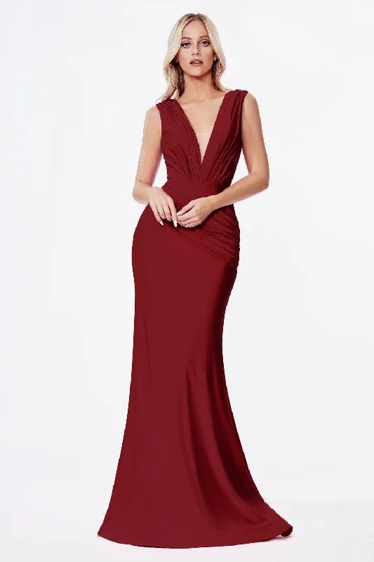 Cinderella Divine CD912 Formal Long Prom Dress Burgundy