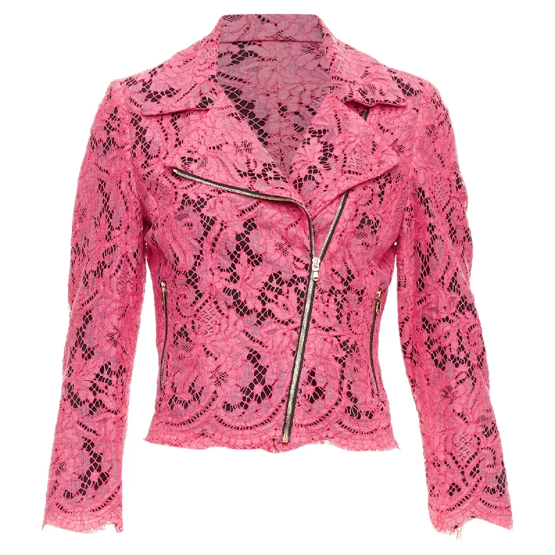 While Supplies Last Msgm Cotton Blend Lace Side Zip Cropped Biker Jacket