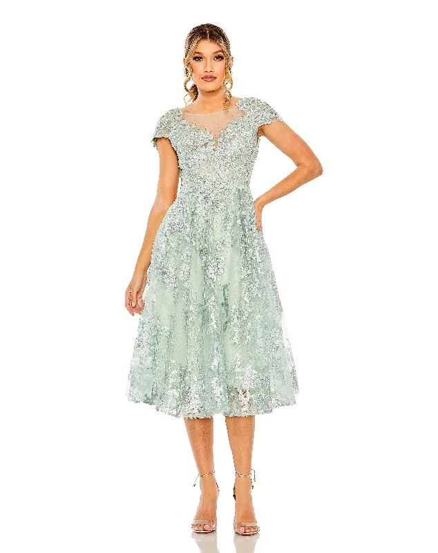 Great Deals Mac Duggal 20978 Floral Formal A Line Midi Dress