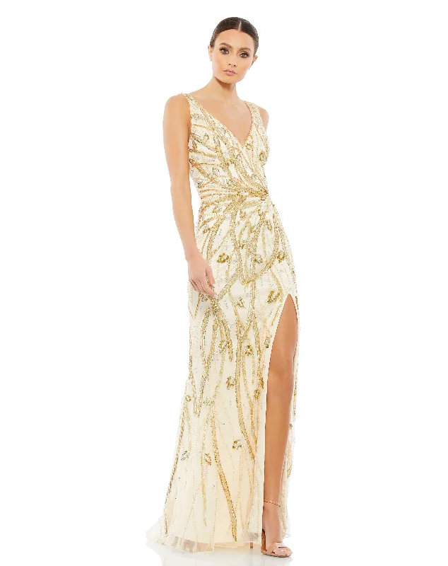 Extra Discounts Mac Duggal 5478 Long Beaded Sequin Prom Formal Dress