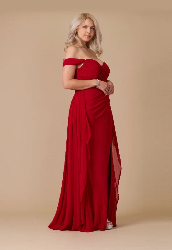 Online Only Off Shoulder Long Formal Evening Dress Burgundy