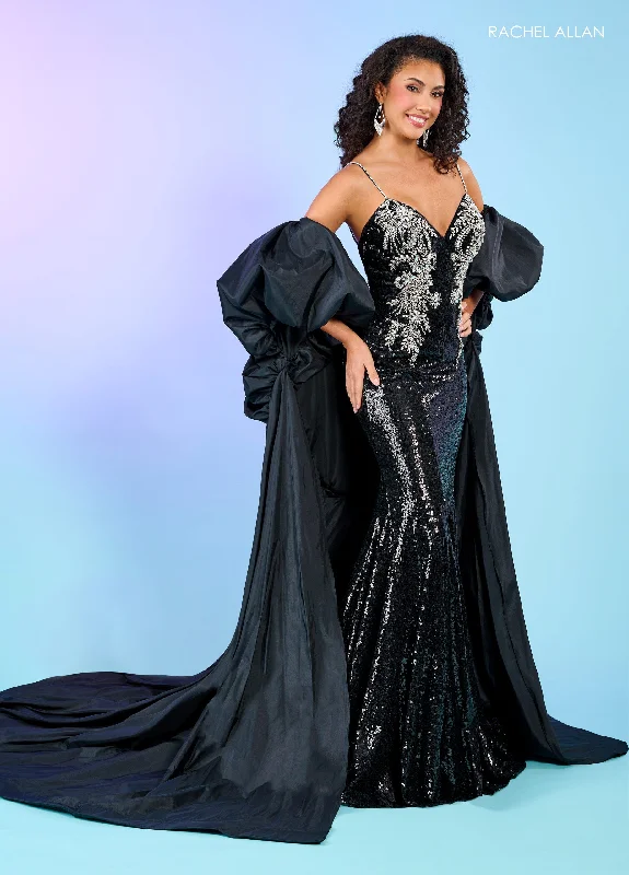 Midnight Madness Rachel Allan 70482 Detachable Sleeves Long Sequins Prom Dress