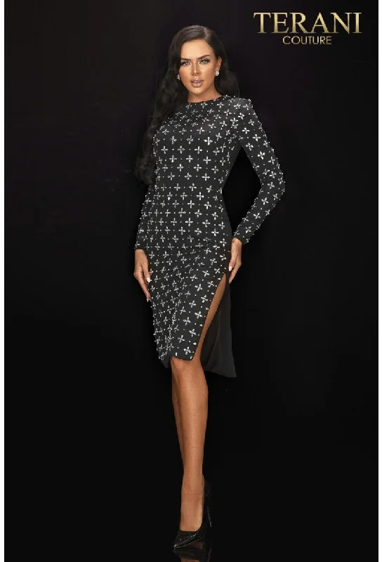Best Seller Terani Couture 2011C2025 Short Cocktail Beaded Long Sleeve Dress