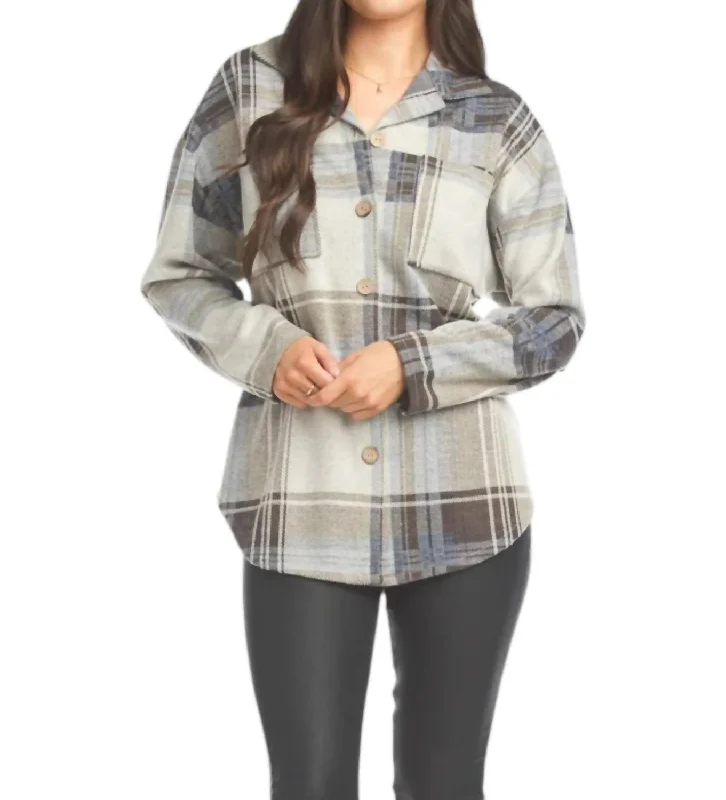 Plaid Shacket In Grey