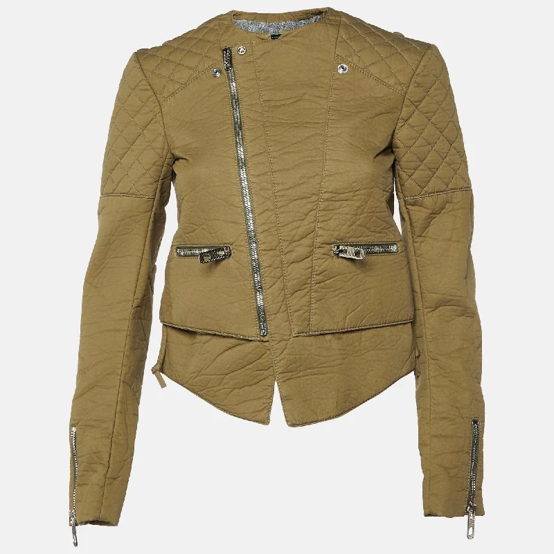 Act Fast Balenciaga Green Cotton Blend Quilt Detail Biker Jacket